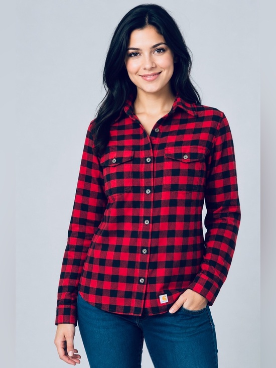 Carhartt Tops - Carhartt Women’s Red Black Buffalo Plaid Flannel Button Front Shirt Size Small